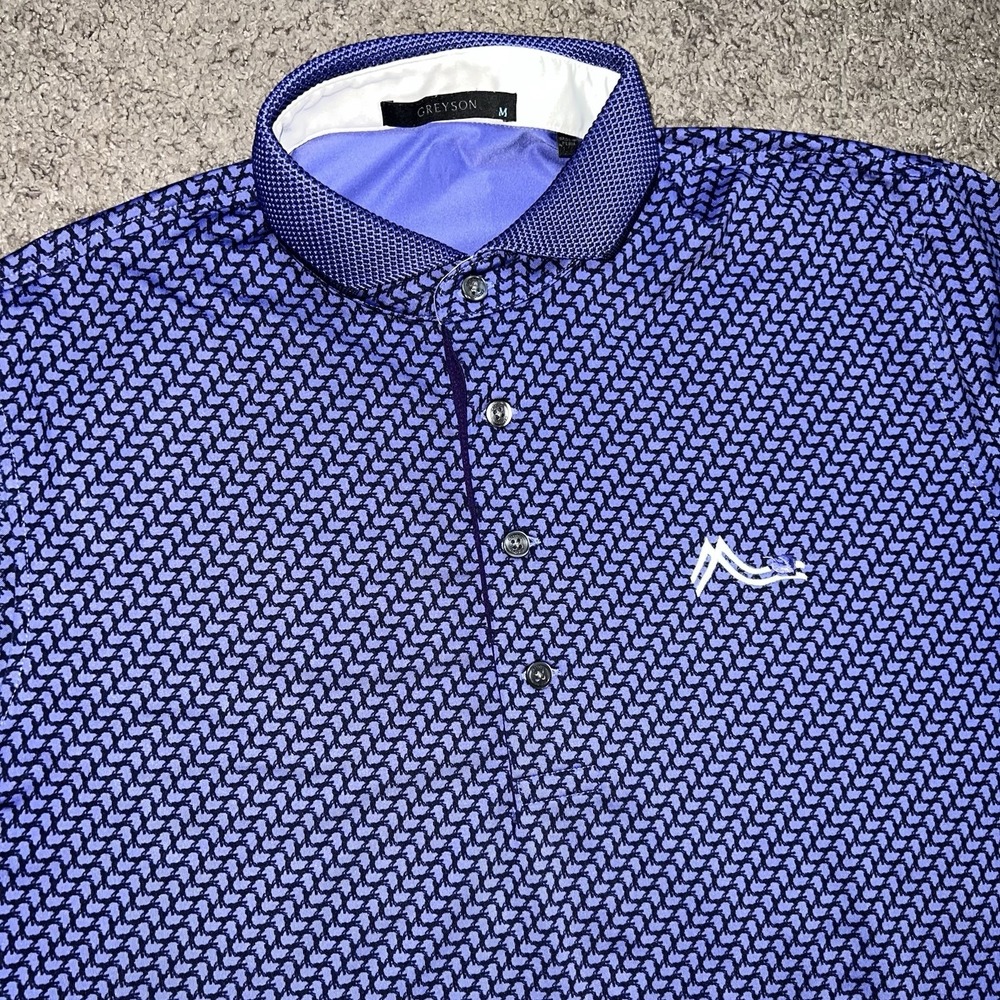 Greyson Dances With Wolves Polo Shirt Mens M Blue All Over Print Golf Stretch